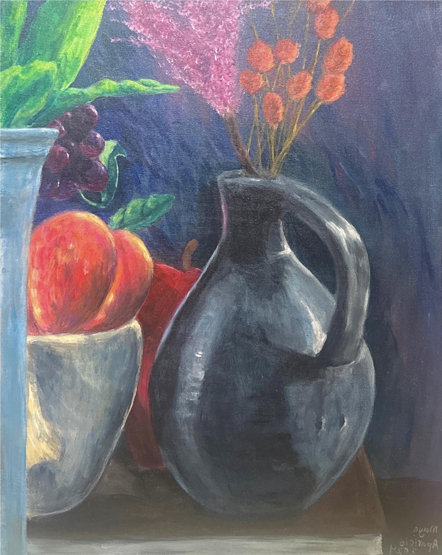 Painting vase and fruit